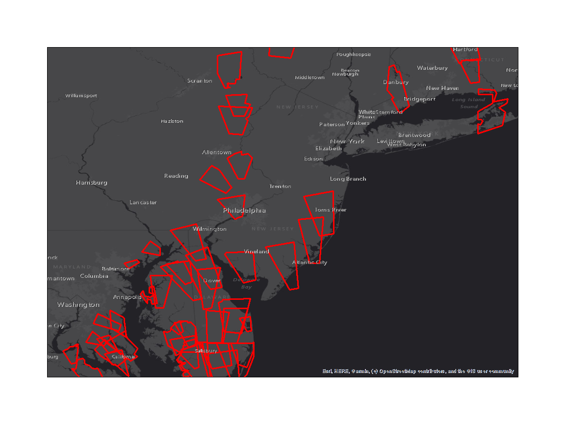Map of tornado warnings issued in New Jersey and the surrounding area.