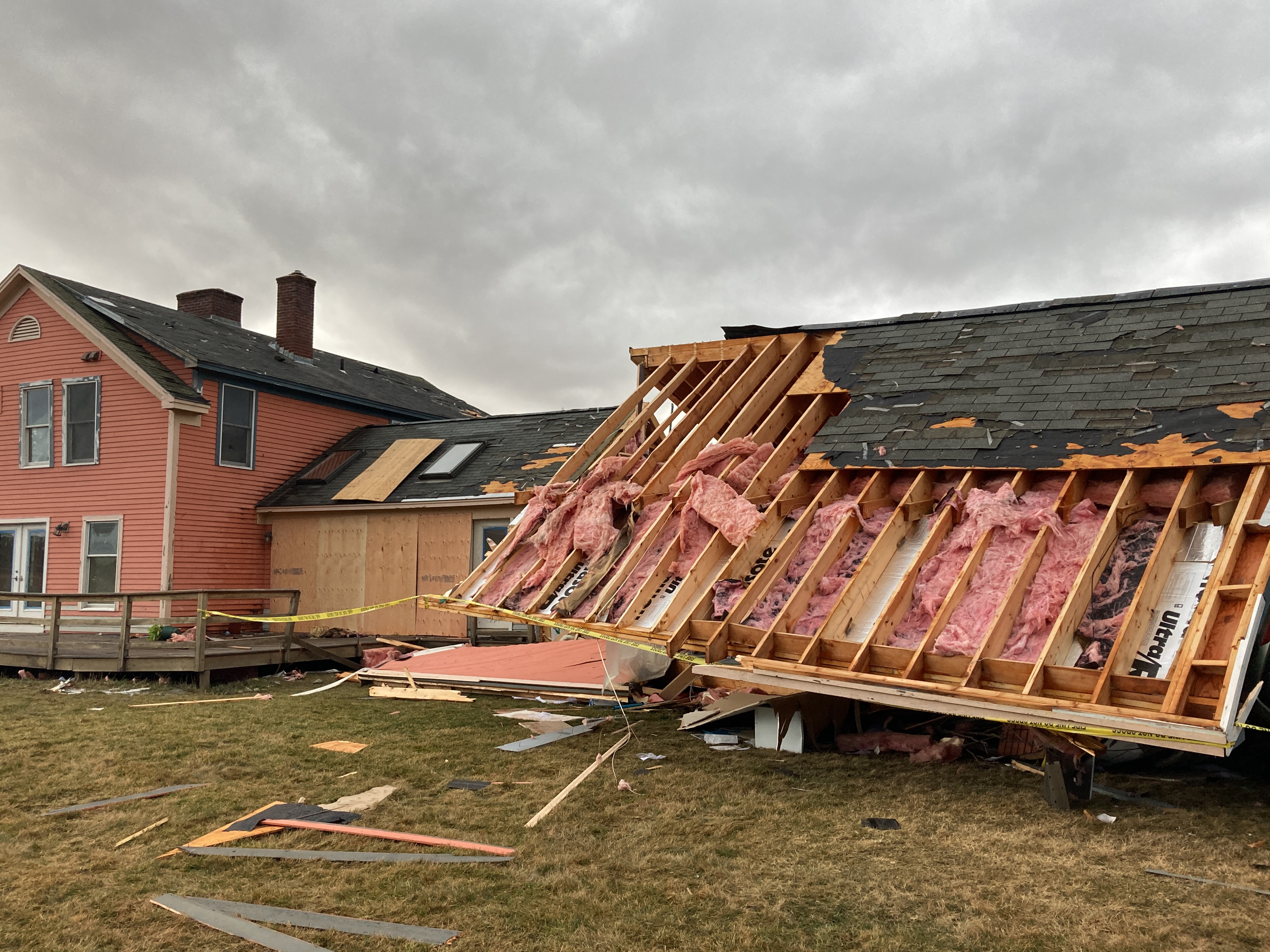 High-end EF1 damage to a home that was shifted off its foundation in the northeastern part of Middlebury, Vermont.