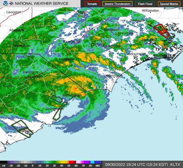Hurricane Ian at its landfall near Georgetown, South Carolina on September 30, 2022.