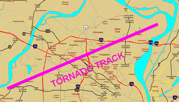 The track of 1967 St. Louis tornado.