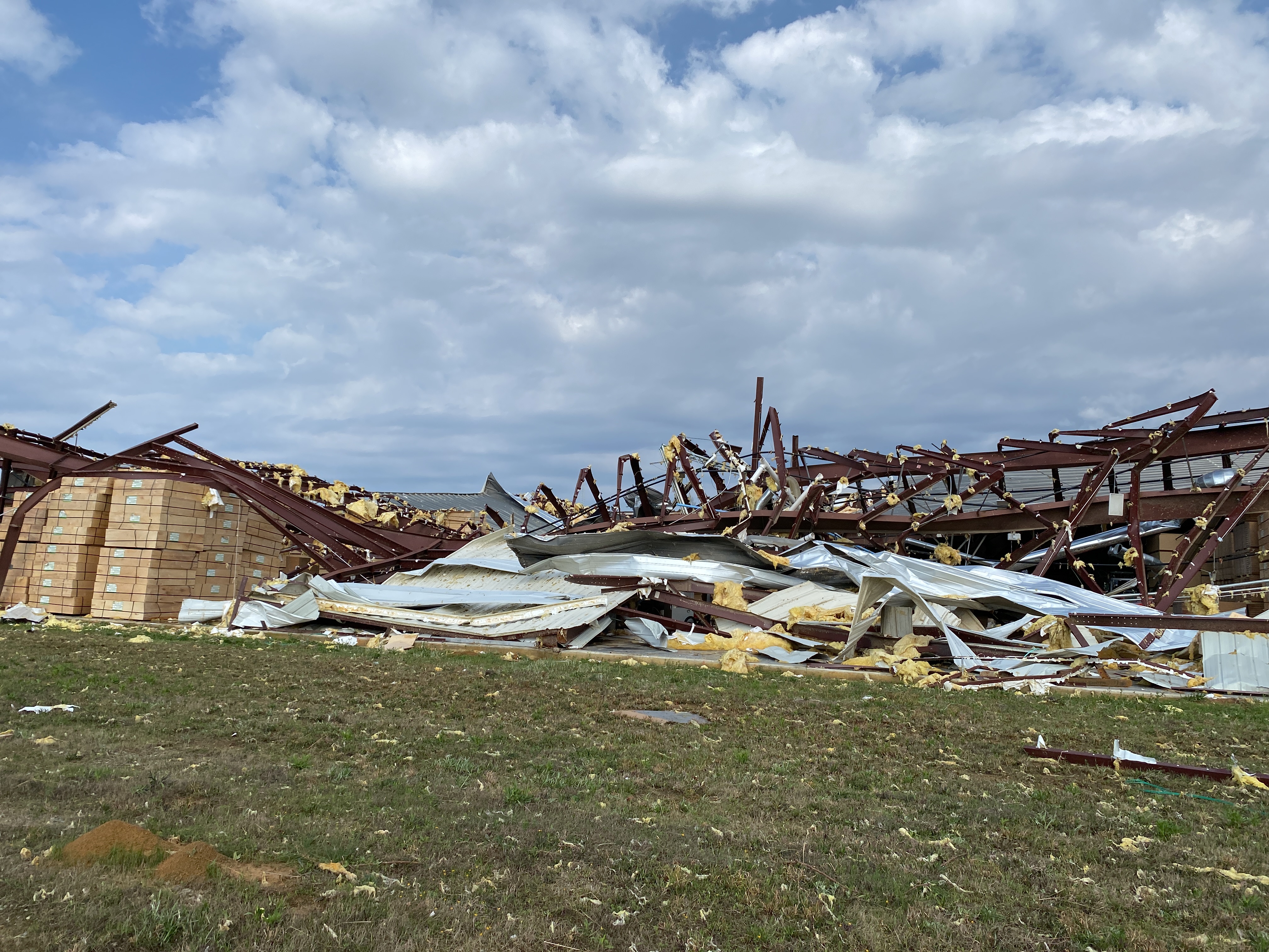 A metal warehouse that was destroyed at EF3 intensity south of Ohatchee, Alabama.