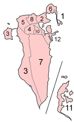 Map of Bahrain showing municipalities