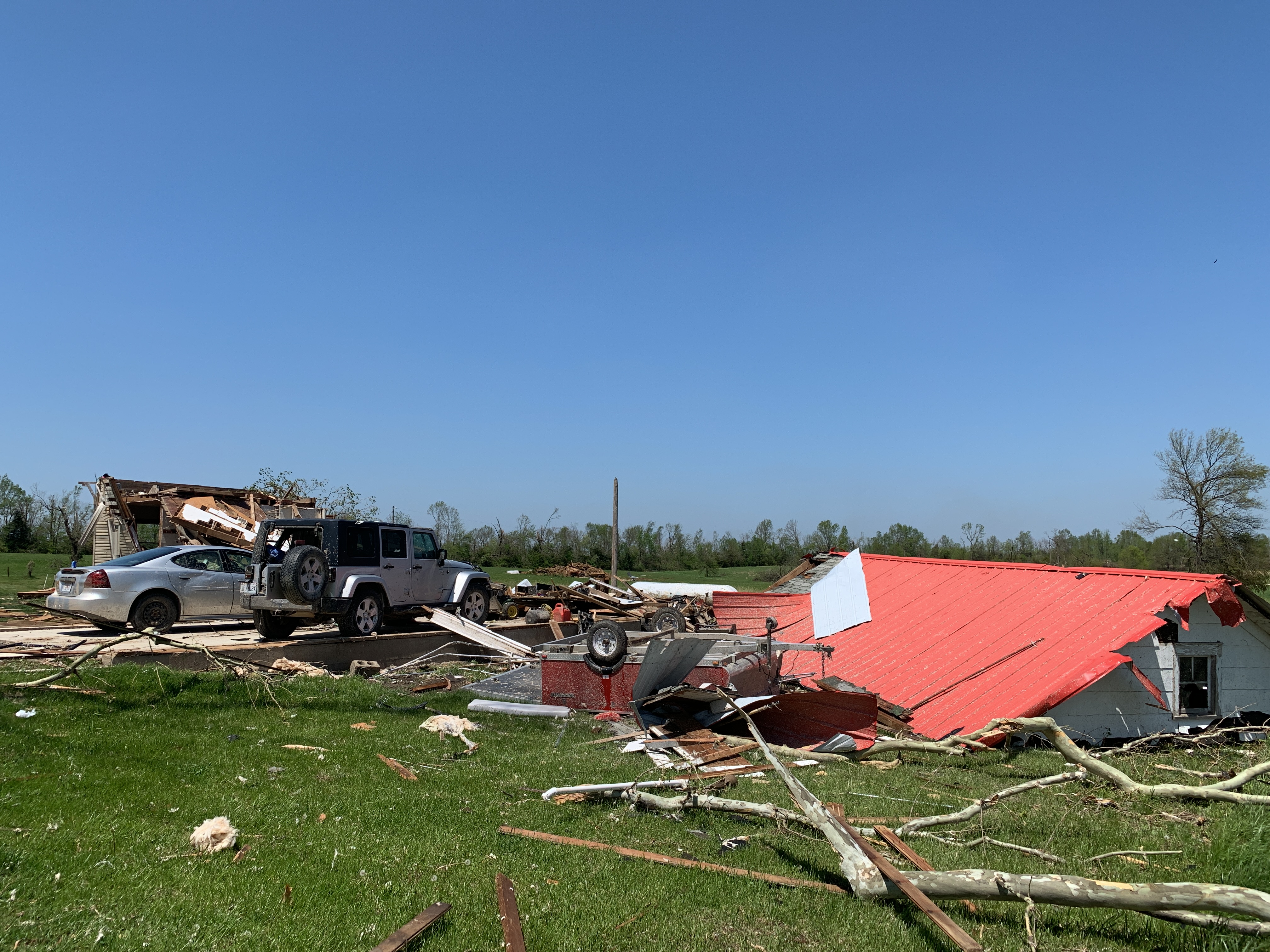 A home that was destroyed at high-end EF2 intensity north of Linneus, Missouri.