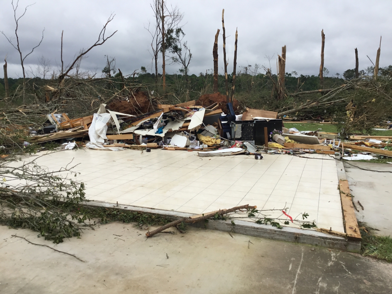 EF4 tornado damage to home southwest of Saxon, Mississippi.