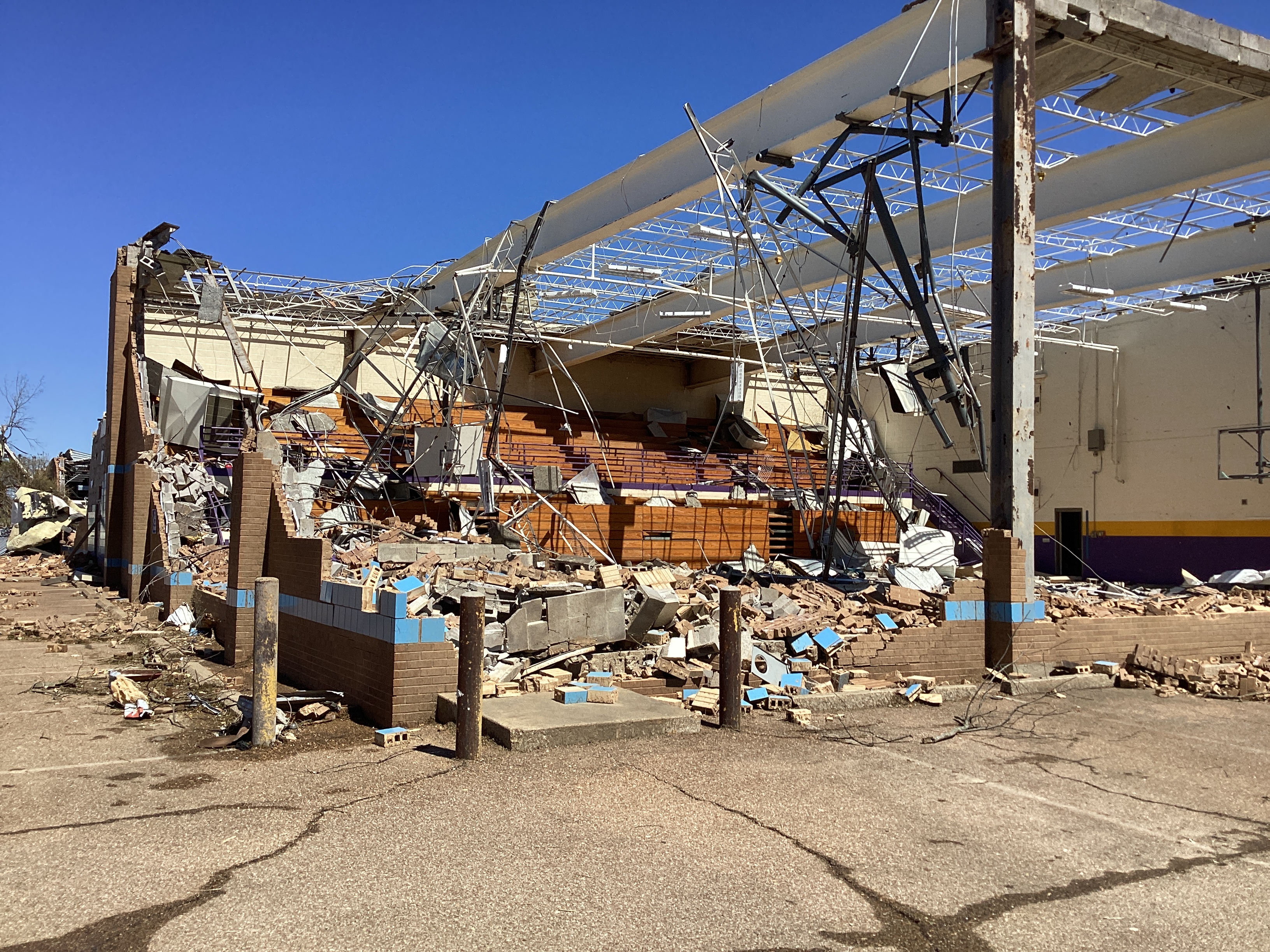 EF3 damage to Crestview Elementary School south of Covington, Tennessee.