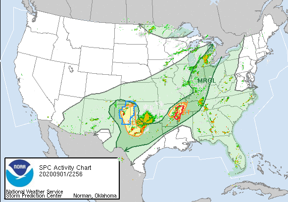 A slight risk day with tornado and severe thunderstorm watches