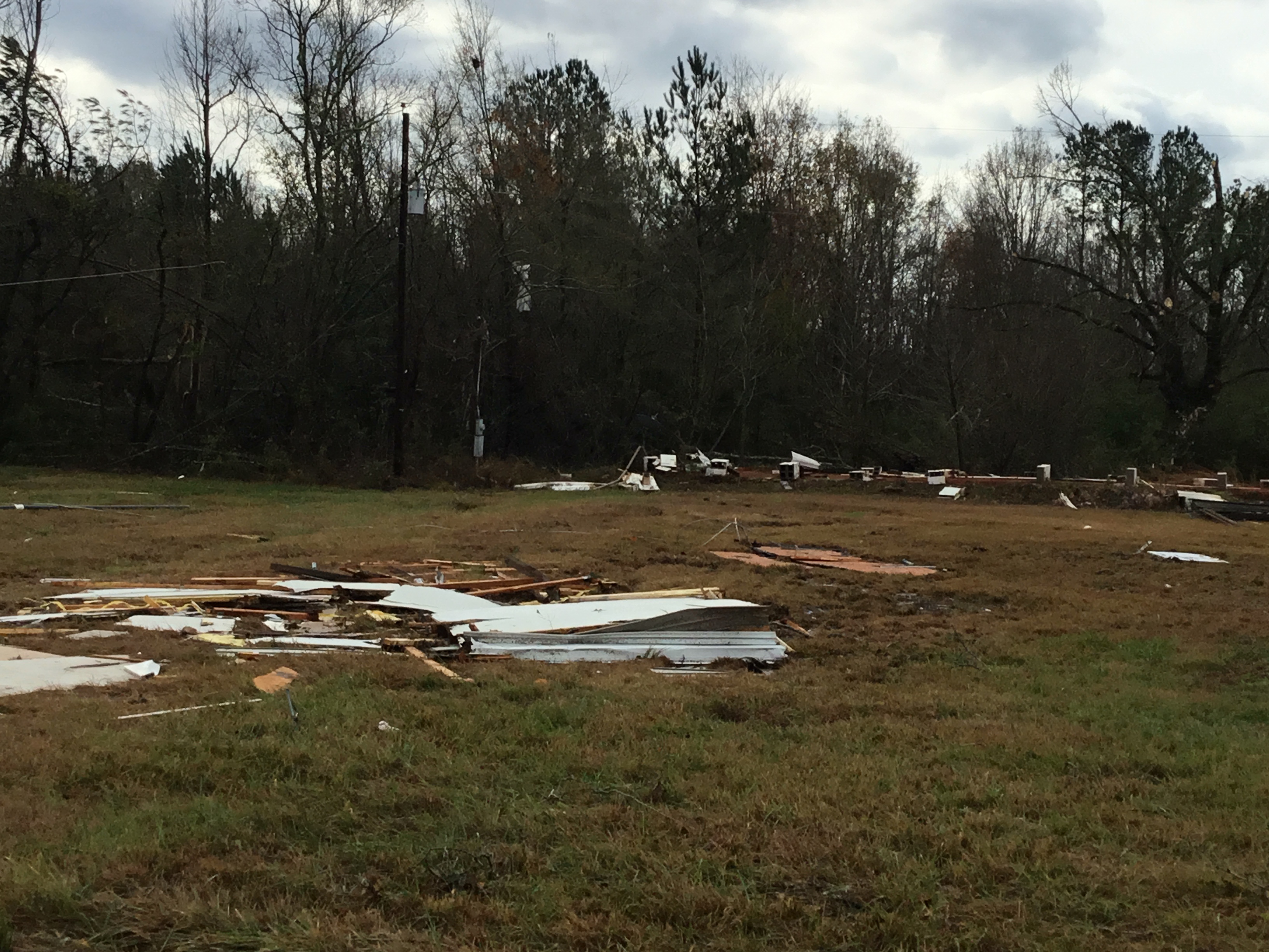 The remnants of a destroyed mobile home in the Flatwoods neighborhood of Montgomery, Alabama.