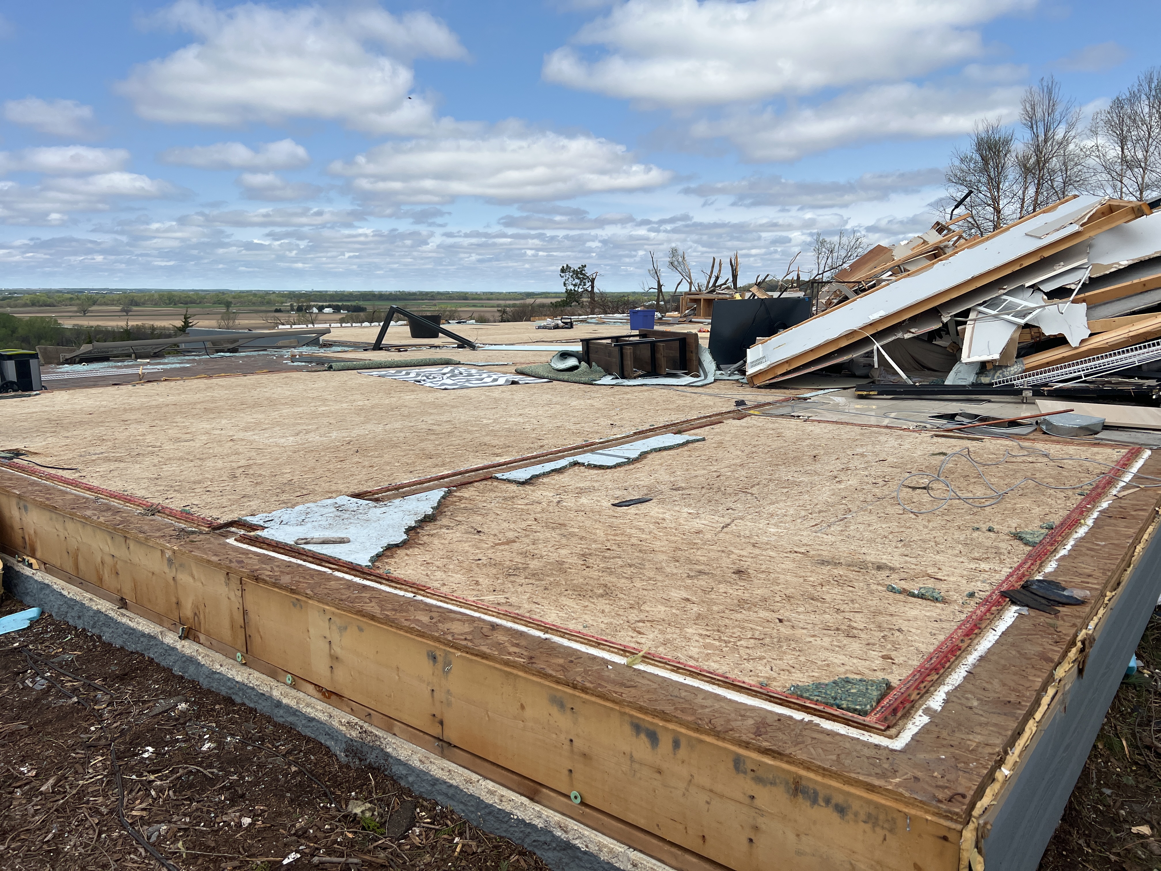 A home that was destroyed at high-end EF3 intensity in Elkhorn, Nebraska.