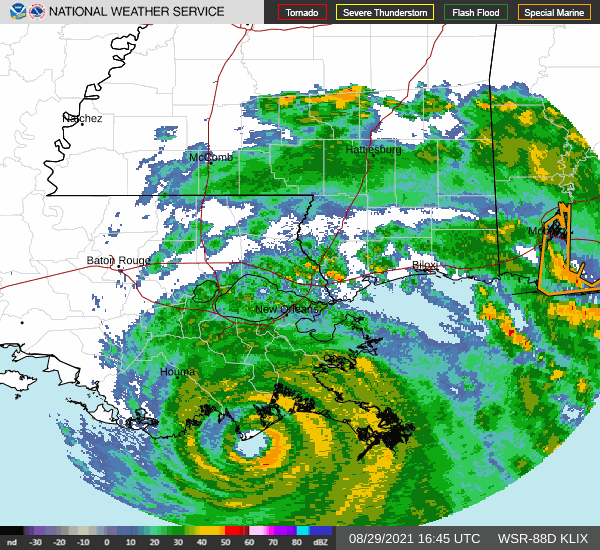 Hurricane Ida at landfall in Port Fourchon, Louisiana
