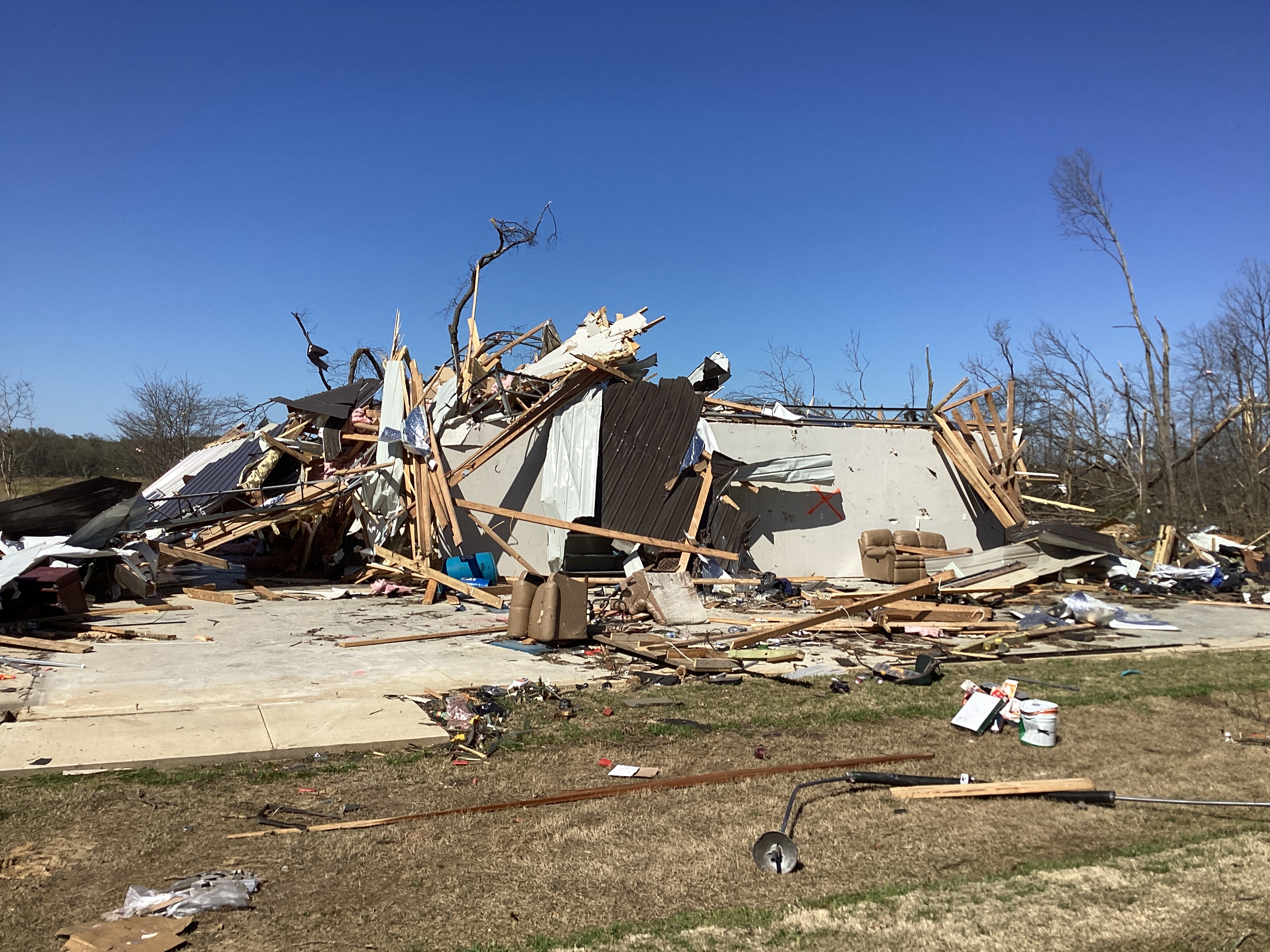 EF3 damage north of Brighton, Tennessee.