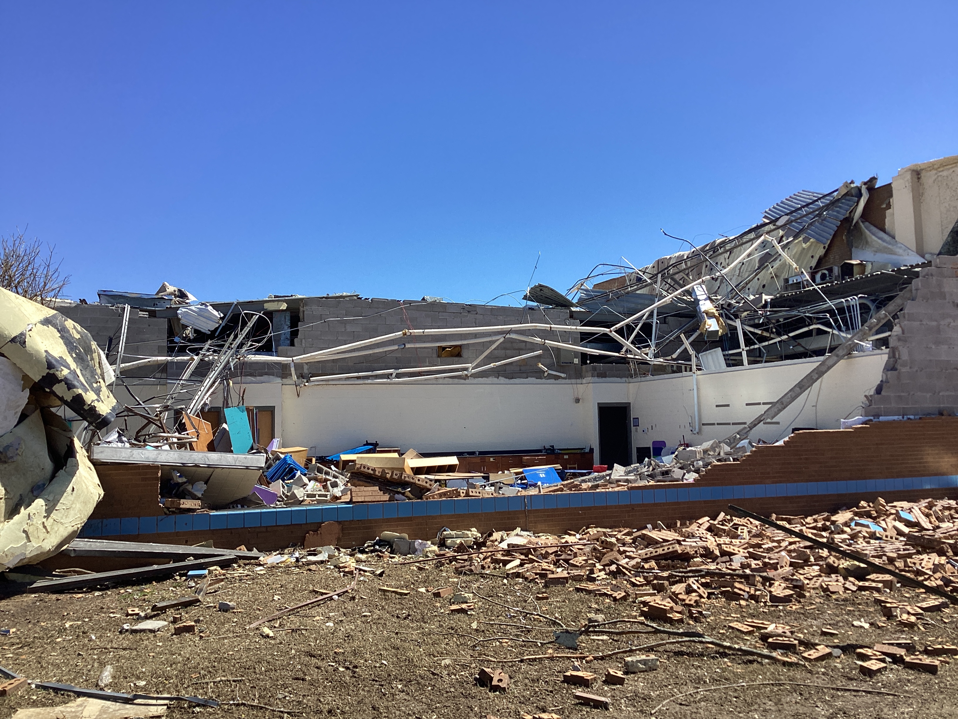 EF3 damage to Crestview Elementary School south of Covington, Tennessee.