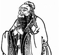 Line drawing of a bearded man in a robe.