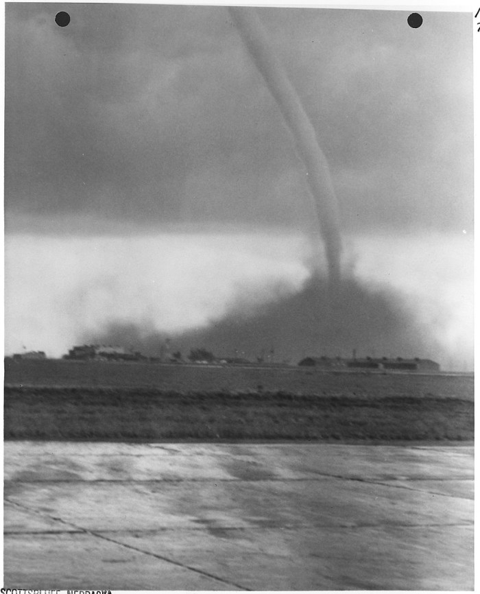 The F4 Scottsbluff, Nebraska tornado passhng the Scottsbluff airport.