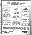 Ad in the Atlanta Constitution of November 17, 1916 for the Imperial Hotel featuring its menus