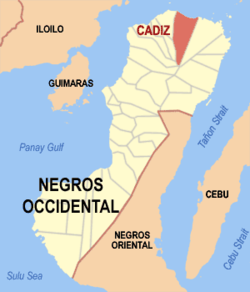 Map of Negros Occidental with Cadiz highlighted