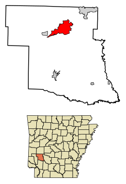 Location of Kirby in Pike County, Arkansas.