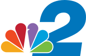 The NBC peacock overlapping a blue italicized sans serif 2