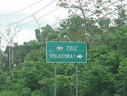 Sign for barrio Voladoras and barrio Cruz in Moca