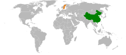 Map indicating locations of China and Sweden
