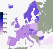 Belief "there is some sort of spirit or life force" per country based on Eurobarometer 2010 survey