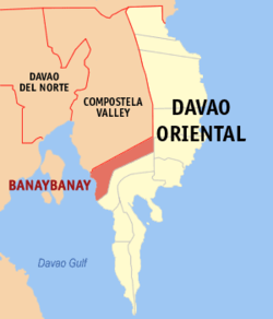 Map of Davao Oriental with Banaybanay highlighted