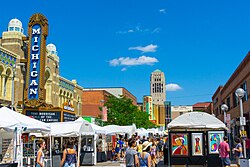 Art Fair on Liberty Street in 2019. Michigan Theater and State Theater are visible in the background.