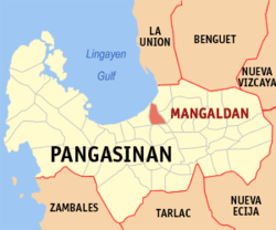 Map of Pangasinan with Mangaldan highlighted