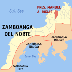 Map of Zamboanga del Norte with Roxas highlighted