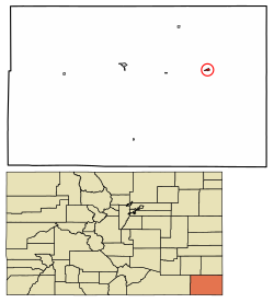 Location of Walsh in Baca County, Colorado.