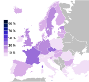 No belief in "any sort of spirit, God or life force" per country based on Eurobarometer 2005 survey