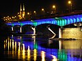 The bridge illuminated at night
