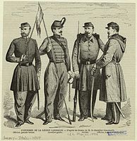 Uniformes de la légion Garibaldi, engraving by Jules Worms after Hector Giacomelli, 1859