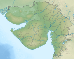 A map of Gujarat, India, with a mark indicating the location of Thol Lake