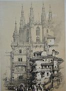 A house attached to the Cathedral of Burgos by Scottish David Roberts in 1837, in the work Picturesque Sketches in Spain.