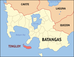 Map of Batangas with Tingloy highlighted