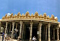 A view of the entrance into the main temple hall (mukhamantapa) with Vishnu avatars such as Narasimha, Vamana, Rama and Krishna on top