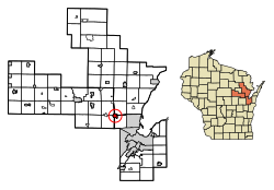 Location of Pulaski in Brown County, Wisconsin.