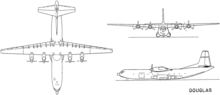 3-view line drawing of the Douglas C-133A Cargomaster
