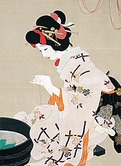 Painting of a Japanese woman in traditional dress