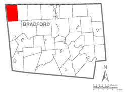 Map of Bradford County with Wells Township highlighted