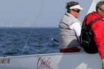 In Soling: Peter Hall (CAN), Committee member World Sailing and three times Soling World Champion (in three continents), during a race of the 2018 Vintage Yachting Games.