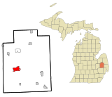 Map of Lapeer County highlighting City of Lapeer (County seat) in red.