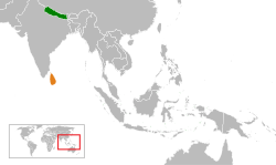 Map indicating locations of Nepal and Sri Lanka