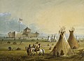 Image 40The first Fort Laramie as it looked before 1840 (painting from memory by Alfred Jacob Miller) (from Wyoming)