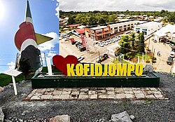 From top, left to right: Monument Lelydorp; bird's-eye view of Midtown Mall; I Love Kofidjompo Monument