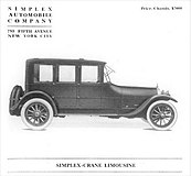 1918 Simplex Crane Model 5 - Simplex Limousine body. This image was used again for the 1921 Handbook of Automobiles.