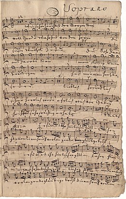 Manuscript performance part (soprano) of the first performance