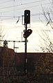 Main signal switched off (announced by "Kennlicht", the white light on top), distant signal shows "expect stop at short distance"
