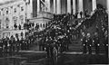 An honor guard carrying the coffin of William McKinley up the east steps of the United States Capitol, 1901.