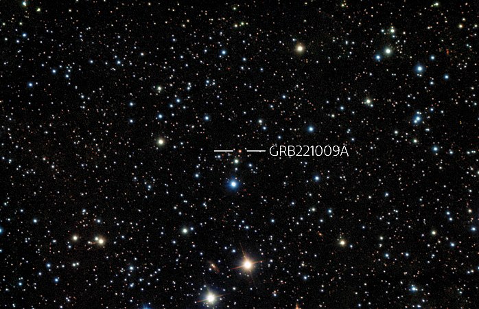 Near-simultaneous observations were made of GRB221009A from Gemini South in Chile. The image is a combination of 4 exposures in I, J, H, K with two instruments taken in the morning of Friday October 14, 2022.